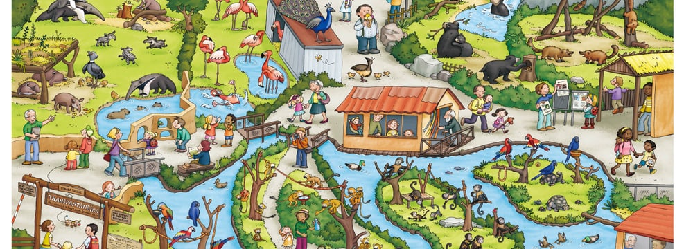Bild: Zoo Zürich, Wimmelbuch Die Anlage «Pantanal» aus dem Zoo Zürich Wimmelbuch