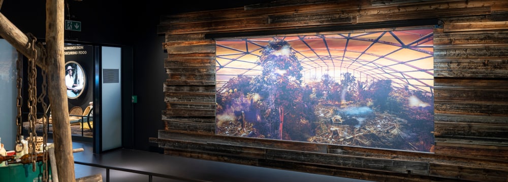 Visualisation d'une culture sur brûlis de la forêt pluviale de Masoala dans l'exposition du nouveau centre de conservation du Zoo de Zurich.