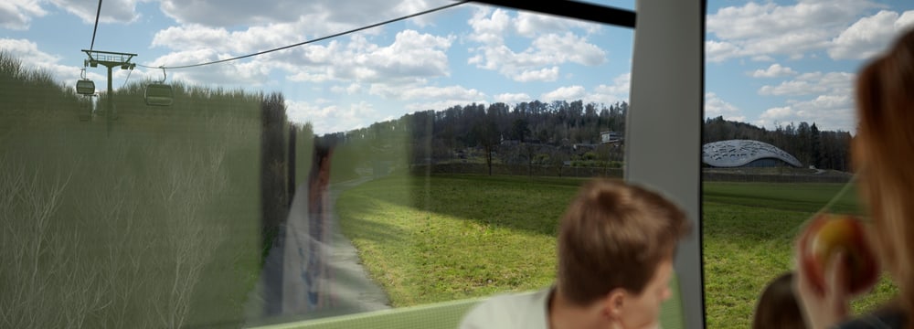 Visualisierung: Zooseilbahn / F. Preisig AG Visualisierung der Zooseilbahn von Stettbach zum Zoo Zürich.