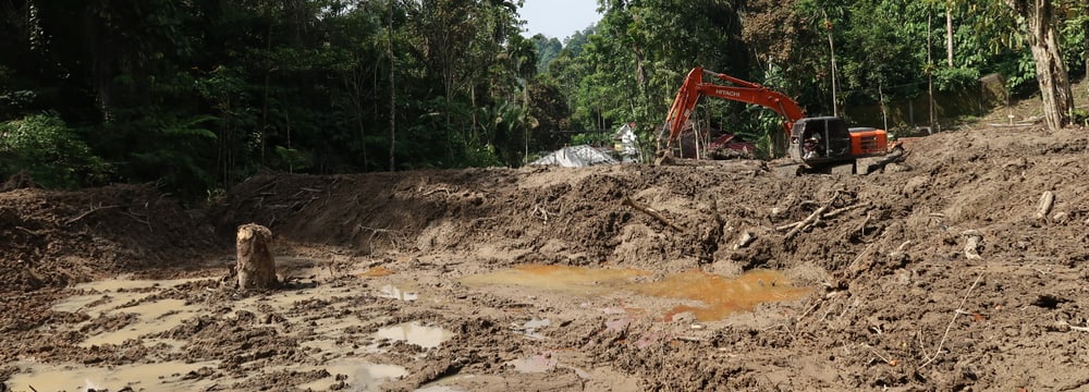 Aufräumarbeiten nach mehreren Erdrutschen in der Auffang- und Pflegestation für Orang-Utans der Stiftung PanEco auf Sumatra.