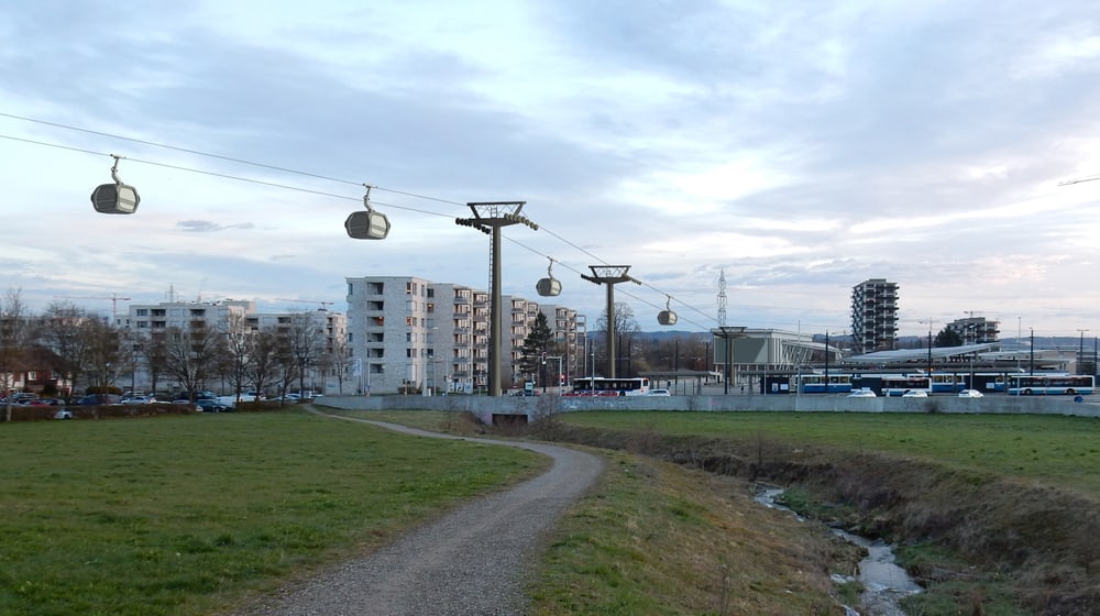 Visualisierung der Zooseilbahn von Stettbach zum Zoo Zürich.