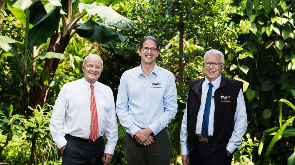 (v.l.) Zoo-Verwaltungsratspräsident Martin Naville, designierter Zoodirektor Dr. Severin Dressen, amtierender Zoodirektor Dr. Alex Rübel.