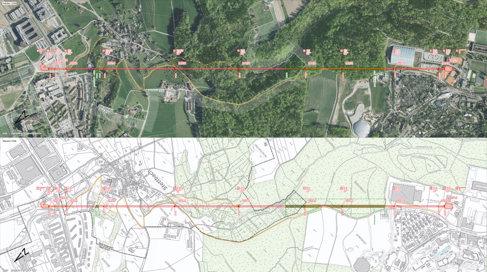  Visualisierung der Linienführung Zooseilbahn.