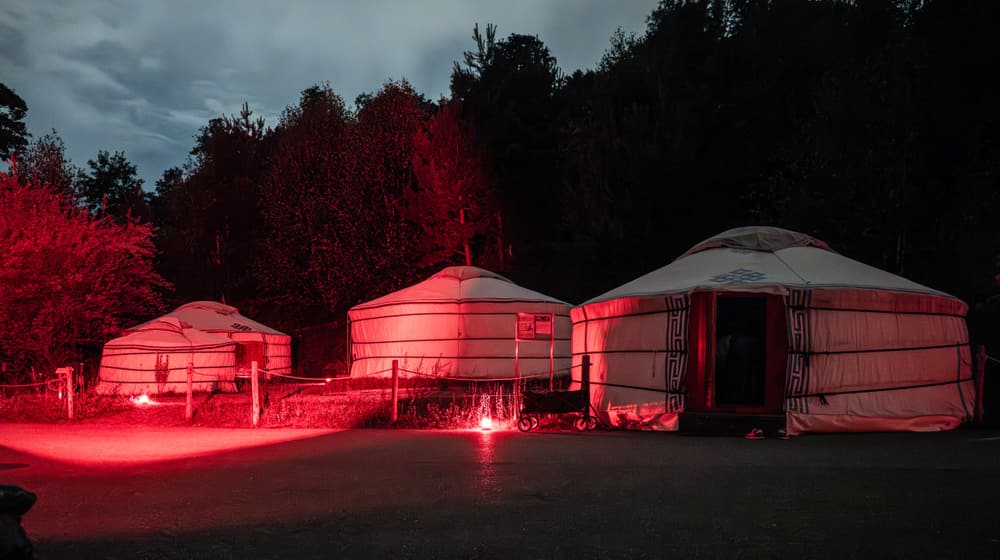 Jurten in der Mongolischen Steppe des Zoo Zürich.