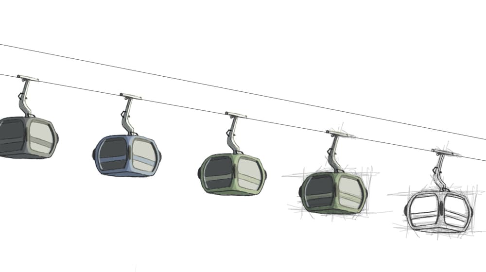 Skizzen Gondeln Zooseilbahn.