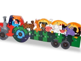 Holzpuzzle Traktor mit Anhänger A-Z&1-10