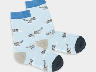 Produktbild der DillySocks-Panthera-Kollektion, Kindersocken Sujet Schneeleopard.