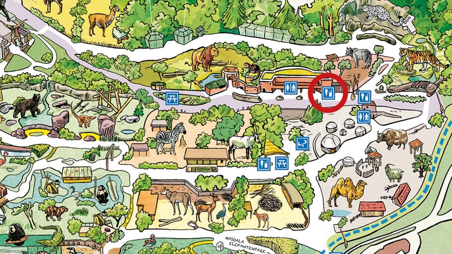 Grafik: Zoo Zürich, Susanne Weber Situationsplan Löwen-Kiosk im Zoo Zürich.