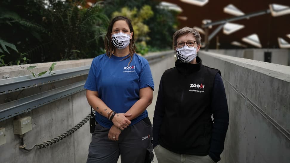 Foto: Zoo Zürich, Aline Buob Aufnahmen zum Podcast Elefantenpark mit Nicole Schnyder und Sabrina Markzoll