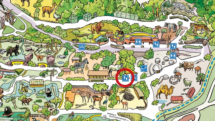 Grafik: Zoo Zürich, Susanne Weber Situationsplan Picknickplatz-Kiosk Trampeltier im Zoo Zürich.