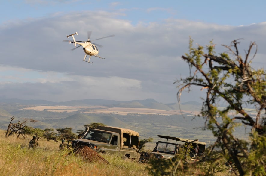 Foto: Zoo Zürich, Martin Bauert Helikopter überfliegt die Lewa Wildlife Conservancy in Kenia.