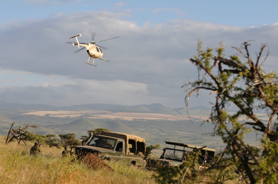 Helikopter des Lewa Wildlife Conservancys in Kenia.