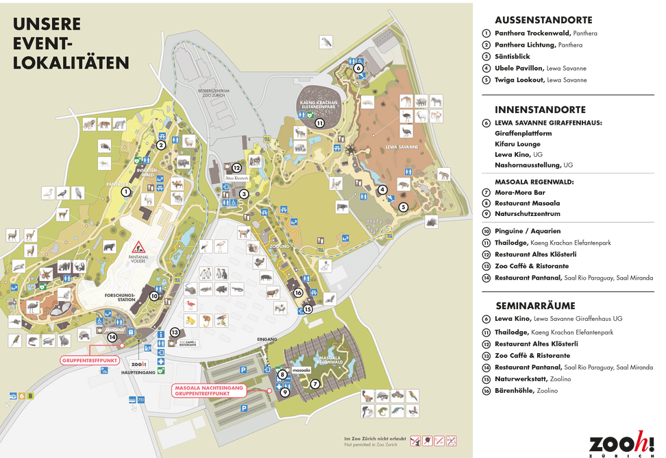 Übersichtsplan mit allen Eventlokalitäten im Zoo Zürich.