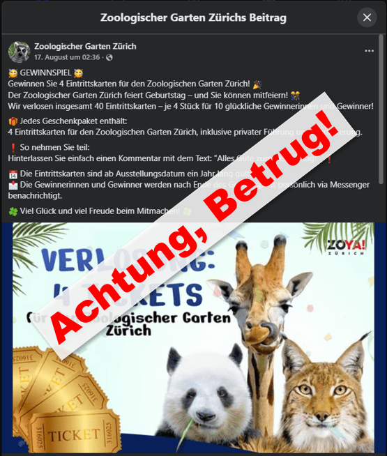 Screenshot eines Fake-Gewinnspiels auf Social Media.