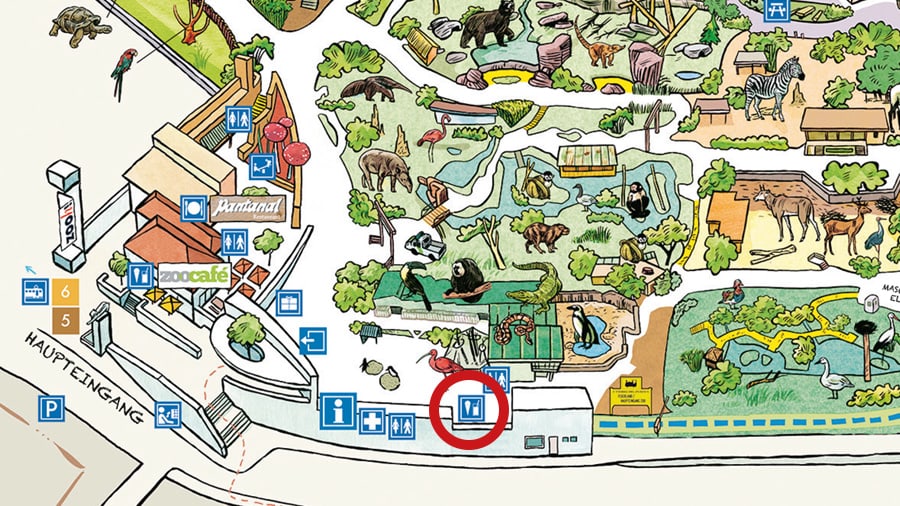 Grafik: Zoo Zürich, Susanne Weber Situationsplan Pinguin-Hüsli im Zoo Zürich.
