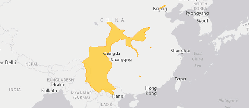 Karte: IUCN Verbreitungskarte Chinesisches Baumstreifenhörnchen