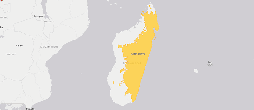 Karte: IUCN Verbreitungskarte Madagaskarfruchttaube