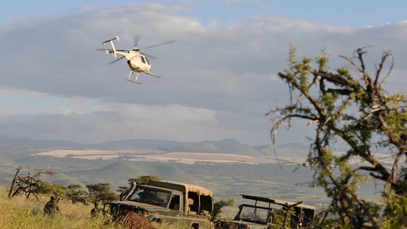 Helikopter des Lewa Wildlife Conservancys in Kenia.