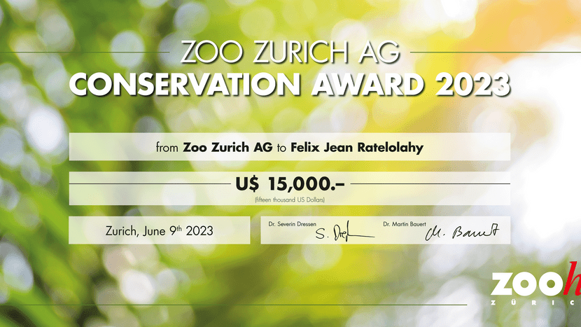 Symbolischer Check des Conservation Awards 2023 des Zoo Zürich.