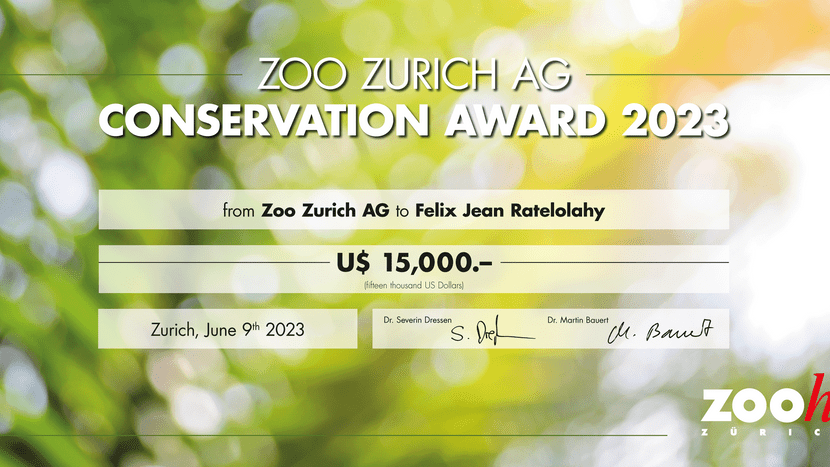 Grafik: Zoo Zürich, Daniel Egger Symbolischer Check des Conservation Awards 2023 des Zoo Zürich.