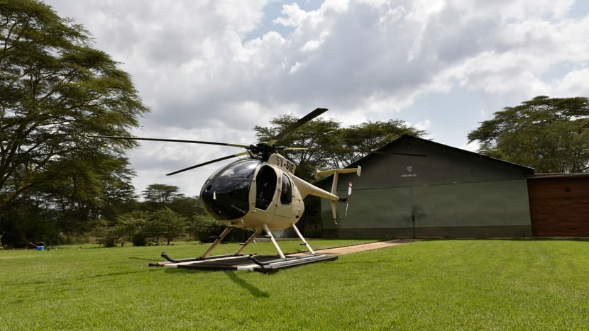 Helikopter des Lewa Wildlife Conservancys in Kenia.