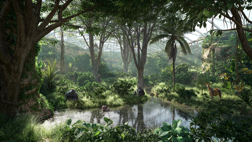 Rendering zum Bauprojekt Ndoki Wald, Stand März 2025.