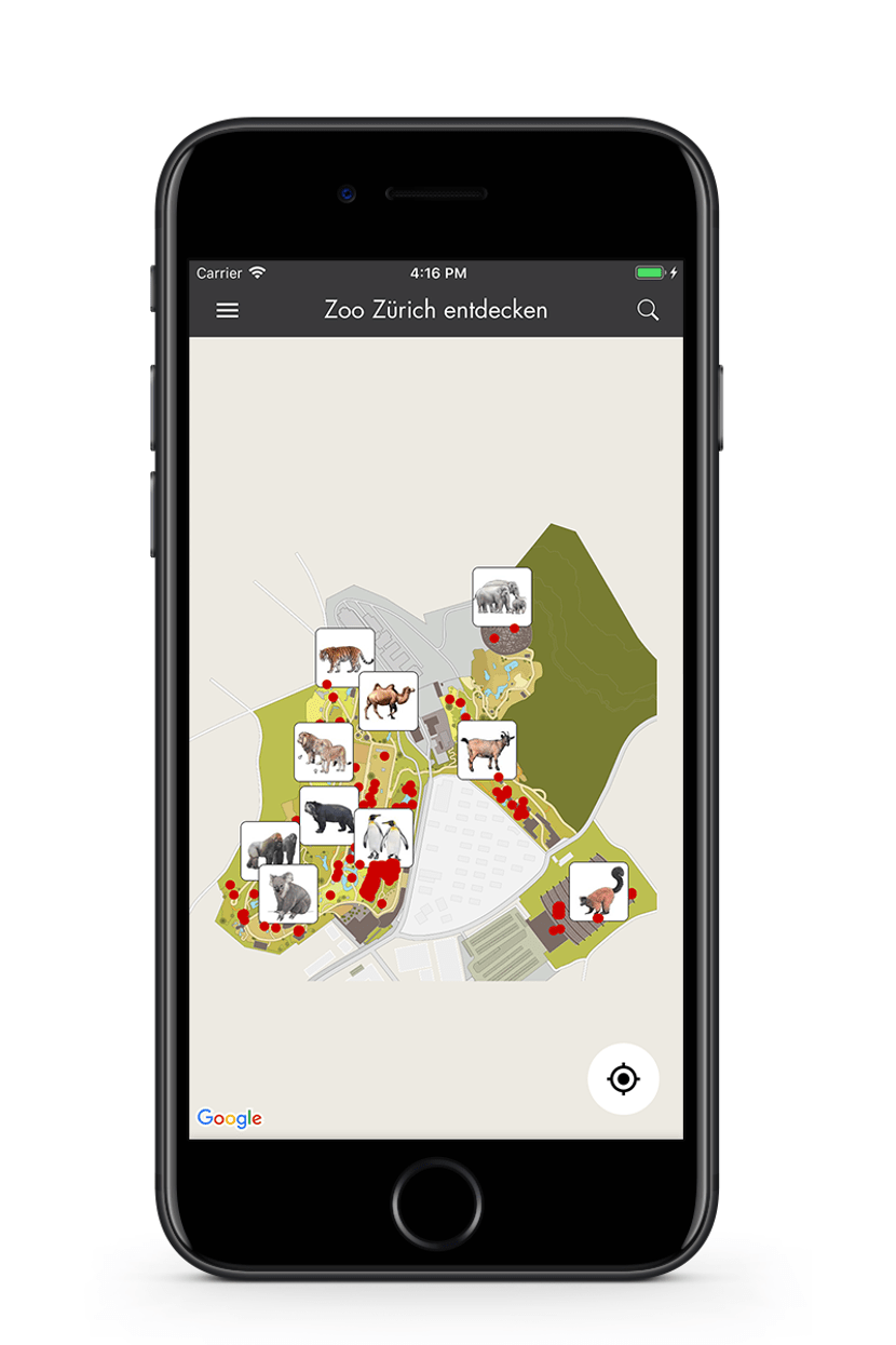 Zoo-App Übersichtskarte Tiere