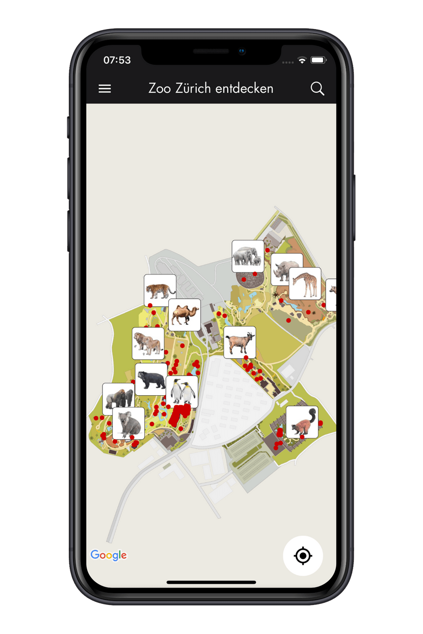 Zoo-App Übersichtskarte Tiere